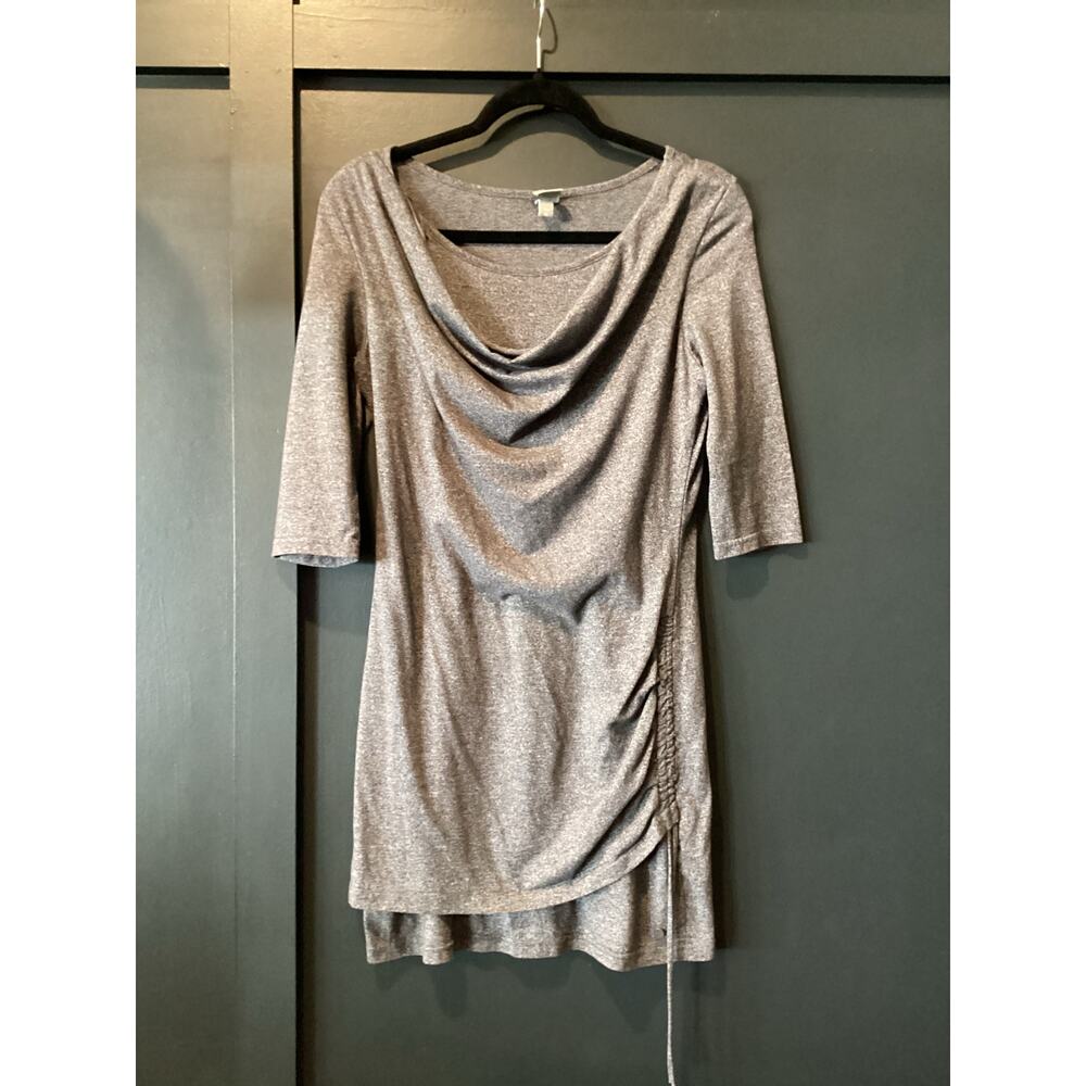 Bench Restore 3/4  sleeve mini Dress grey marl cowl neck and side tie detail